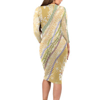 Yellow Palaka Hawaii Leis Family Matching Long Sleeve Bodycon Dress and Hawaiian Shirt Hawaiian-plaid Elegant Tropical Vibes - Polynesian Pride