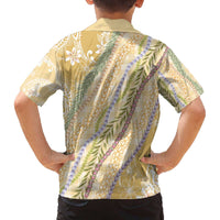 Yellow Palaka Hawaii Leis Family Matching Off The Shoulder Long Sleeve Dress and Hawaiian Shirt Hawaiian-plaid Elegant Tropical Vibes - Polynesian Pride