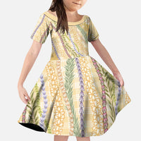 Yellow Palaka Hawaii Leis Family Matching Off The Shoulder Long Sleeve Dress and Hawaiian Shirt Hawaiian-plaid Elegant Tropical Vibes - Polynesian Pride