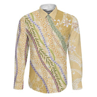 Yellow Palaka Hawaii Leis Family Matching Off The Shoulder Long Sleeve Dress and Hawaiian Shirt Hawaiian-plaid Elegant Tropical Vibes - Polynesian Pride