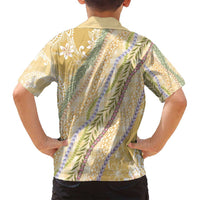 Yellow Palaka Hawaii Leis Family Matching Off Shoulder Short Dress and Hawaiian Shirt Hawaiian-plaid Elegant Tropical Vibes - Polynesian Pride