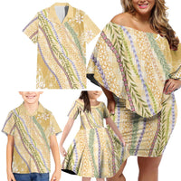 Yellow Palaka Hawaii Leis Family Matching Off Shoulder Short Dress and Hawaiian Shirt Hawaiian-plaid Elegant Tropical Vibes - Polynesian Pride