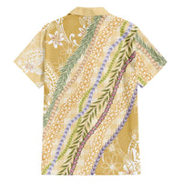 Yellow Palaka Hawaii Leis Family Matching Off Shoulder Short Dress and Hawaiian Shirt Hawaiian-plaid Elegant Tropical Vibes - Polynesian Pride