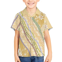 Yellow Palaka Hawaii Leis Family Matching Off Shoulder Short Dress and Hawaiian Shirt Hawaiian-plaid Elegant Tropical Vibes - Polynesian Pride