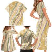 Yellow Palaka Hawaii Leis Family Matching Short Sleeve Bodycon Dress and Hawaiian Shirt Hawaiian-plaid Elegant Tropical Vibes - Polynesian Pride