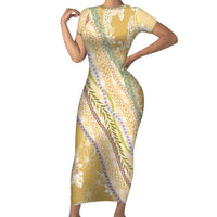 Yellow Palaka Hawaii Leis Family Matching Short Sleeve Bodycon Dress and Hawaiian Shirt Hawaiian-plaid Elegant Tropical Vibes - Polynesian Pride