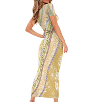 Yellow Palaka Hawaii Leis Family Matching Short Sleeve Bodycon Dress and Hawaiian Shirt Hawaiian-plaid Elegant Tropical Vibes - Polynesian Pride