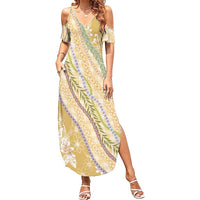 Yellow Palaka Hawaii Leis Family Matching Summer Maxi Dress and Hawaiian Shirt Hawaiian-plaid Elegant Tropical Vibes - Polynesian Pride