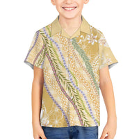 Yellow Palaka Hawaii Leis Kid Hawaiian Shirt Hawaiian-plaid Elegant Tropical Vibes - Polynesian Pride