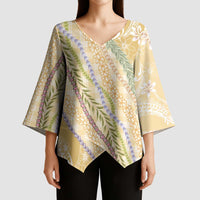 Yellow Palaka Hawaii Leis Kimono Sleeve Blouse Hawaiian-plaid Elegant Tropical Vibes - Polynesian Pride