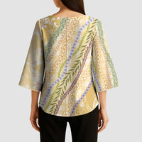 Yellow Palaka Hawaii Leis Kimono Sleeve Blouse Hawaiian-plaid Elegant Tropical Vibes - Polynesian Pride