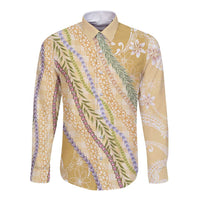 Yellow Palaka Hawaii Leis Long Sleeve Button Shirt Hawaiian-plaid Elegant Tropical Vibes - Polynesian Pride