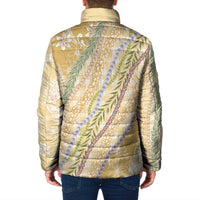 Yellow Palaka Hawaii Leis Padded Jacket Hawaiian-plaid Elegant Tropical Vibes - Polynesian Pride
