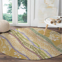 Yellow Palaka Hawaii Leis Round Carpet Hawaiian-plaid Elegant Tropical Vibes - Polynesian Pride