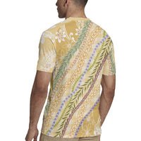 Yellow Palaka Hawaii Leis Rugby Jersey Hawaiian-plaid Elegant Tropical Vibes - Polynesian Pride