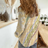 Yellow Palaka Hawaii Leis Women Casual Shirt Hawaiian-plaid Elegant Tropical Vibes LT14 - Polynesian Pride