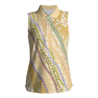 Yellow Palaka Hawaii Leis Women Sleeveless Polo Shirt Hawaiian-plaid Elegant Tropical Vibes - Polynesian Pride