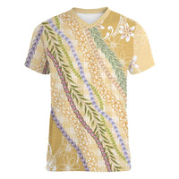 Yellow Palaka Hawaii Leis Women V-Neck T-Shirt Hawaiian-plaid Elegant Tropical Vibes LT14 Female Yellow - Polynesian Pride