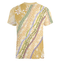 Yellow Palaka Hawaii Leis Women V-Neck T-Shirt Hawaiian-plaid Elegant Tropical Vibes LT14 - Polynesian Pride