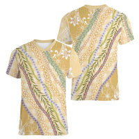 Yellow Palaka Hawaii Leis Women V-Neck T-Shirt Hawaiian-plaid Elegant Tropical Vibes LT14 - Polynesian Pride