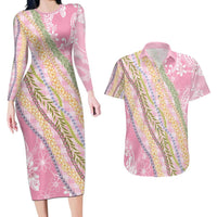 Pink Palaka Hawaii Leis Couples Matching Long Sleeve Bodycon Dress and Hawaiian Shirt Hawaiian-plaid Elegant Tropical Vibes - Polynesian Pride