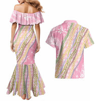 Pink Palaka Hawaii Leis Couples Matching Mermaid Dress and Hawaiian Shirt Hawaiian-plaid Elegant Tropical Vibes - Polynesian Pride