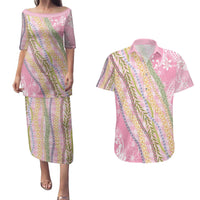 Pink Palaka Hawaii Leis Couples Matching Puletasi and Hawaiian Shirt Hawaiian-plaid Elegant Tropical Vibes LT14 Pink - Polynesian Pride
