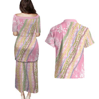 Pink Palaka Hawaii Leis Couples Matching Puletasi and Hawaiian Shirt Hawaiian-plaid Elegant Tropical Vibes LT14 - Polynesian Pride