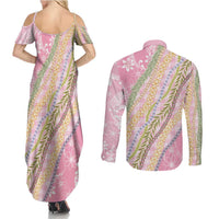 Pink Palaka Hawaii Leis Couples Matching Summer Maxi Dress and Long Sleeve Button Shirt Hawaiian-plaid Elegant Tropical Vibes LT14 - Polynesian Pride