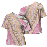 Pink Palaka Hawaii Leis Cross Shoulder Shirt Hawaiian-plaid Elegant Tropical Vibes LT14 - Polynesian Pride