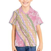 Pink Palaka Hawaii Leis Family Matching Long Sleeve Bodycon Dress and Hawaiian Shirt Hawaiian-plaid Elegant Tropical Vibes - Polynesian Pride