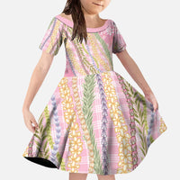 Pink Palaka Hawaii Leis Family Matching Off The Shoulder Long Sleeve Dress and Hawaiian Shirt Hawaiian-plaid Elegant Tropical Vibes - Polynesian Pride