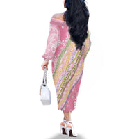 Pink Palaka Hawaii Leis Family Matching Off The Shoulder Long Sleeve Dress and Hawaiian Shirt Hawaiian-plaid Elegant Tropical Vibes - Polynesian Pride
