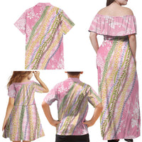 Pink Palaka Hawaii Leis Family Matching Off Shoulder Maxi Dress and Hawaiian Shirt Hawaiian-plaid Elegant Tropical Vibes - Polynesian Pride