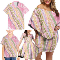 Pink Palaka Hawaii Leis Family Matching Off Shoulder Short Dress and Hawaiian Shirt Hawaiian-plaid Elegant Tropical Vibes - Polynesian Pride