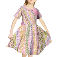 Pink Palaka Hawaii Leis Kid Short Sleeve Dress Hawaiian-plaid Elegant Tropical Vibes LT14 - Polynesian Pride