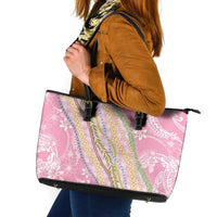 Pink Palaka Hawaii Leis Leather Tote Bag Hawaiian-plaid Elegant Tropical Vibes - Polynesian Pride