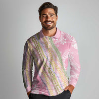 Pink Palaka Hawaii Leis Long Sleeve Polo Shirt Hawaiian-plaid Elegant Tropical Vibes - Polynesian Pride
