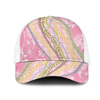 Pink Palaka Hawaii Leis Mesh Trucker Cap Hawaiian-plaid Elegant Tropical Vibes LT14 One Size White Pink - Polynesian Pride