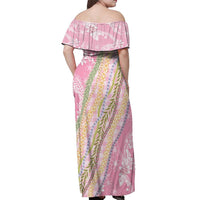 Pink Palaka Hawaii Leis Off Shoulder Maxi Dress Hawaiian-plaid Elegant Tropical Vibes - Polynesian Pride