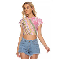 Pink Palaka Hawaii Leis Raglan Cropped T Shirt Hawaiian-plaid Elegant Tropical Vibes - Polynesian Pride