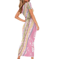Pink Palaka Hawaii Leis Short Sleeve Bodycon Dress Hawaiian-plaid Elegant Tropical Vibes LT14 - Polynesian Pride