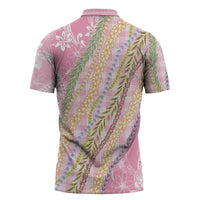 Pink Palaka Hawaii Leis Zipper Polo Shirt Hawaiian-plaid Elegant Tropical Vibes - Polynesian Pride