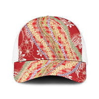 Red Palaka Hawaii Leis Baseball Net Cap Hawaiian-plaid Elegant Tropical Vibes - Polynesian Pride