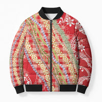 Red Palaka Hawaii Leis Bomber Puffer Jacket Hawaiian-plaid Elegant Tropical Vibes - Polynesian Pride