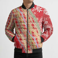 Red Palaka Hawaii Leis Bomber Puffer Jacket Hawaiian-plaid Elegant Tropical Vibes - Polynesian Pride