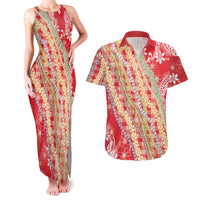 Red Palaka Hawaii Leis Couples Matching Tank Maxi Dress and Hawaiian Shirt Hawaiian-plaid Elegant Tropical Vibes - Polynesian Pride