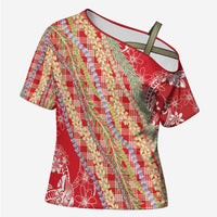 Red Palaka Hawaii Leis Cross Shoulder Shirt Hawaiian-plaid Elegant Tropical Vibes LT14 Female Red - Polynesian Pride