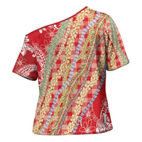 Red Palaka Hawaii Leis Cross Shoulder Shirt Hawaiian-plaid Elegant Tropical Vibes LT14 - Polynesian Pride