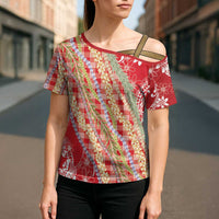 Red Palaka Hawaii Leis Cross Shoulder Shirt Hawaiian-plaid Elegant Tropical Vibes LT14 - Polynesian Pride